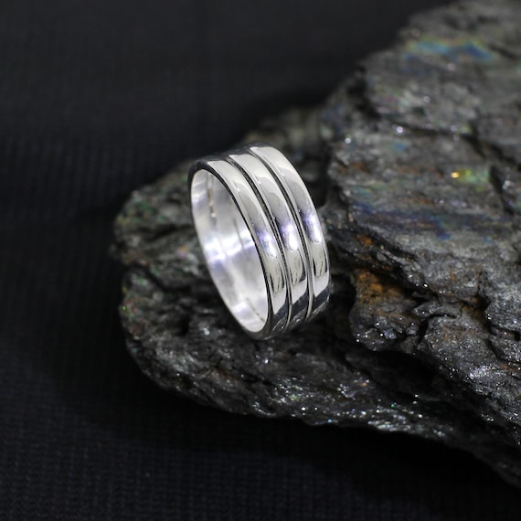 ★TOU★ [Silver925] WE001 Silver triple ring 925 Sterling Silver Hammered Connected Triple Band Wide