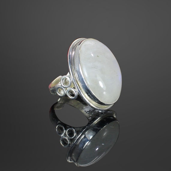 Natural June Birthstone Blue Fire Rainbow Moonstone Ring Etsy