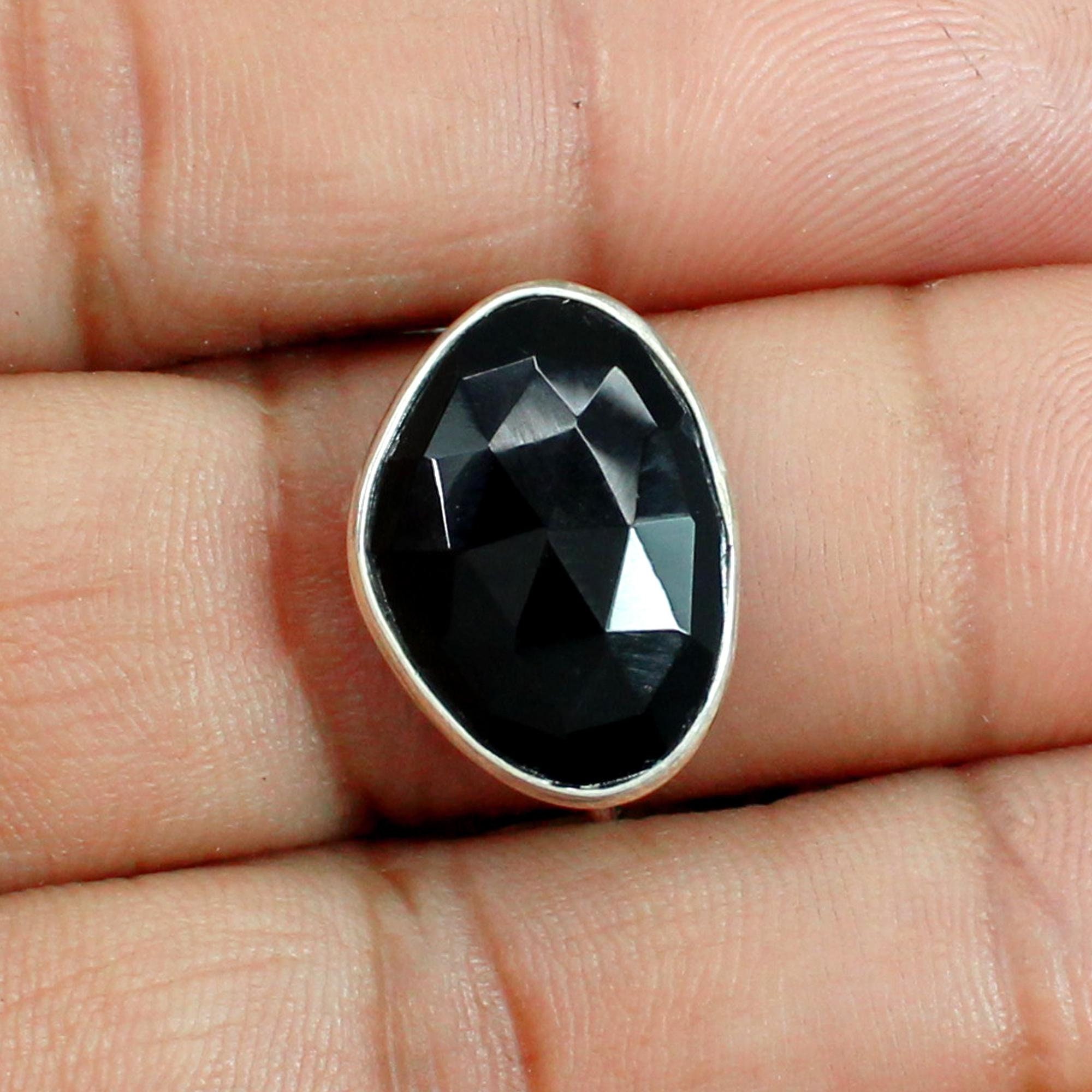 Black Onyx Stone Ring Fancy Shape Natural Stone Silver Etsy