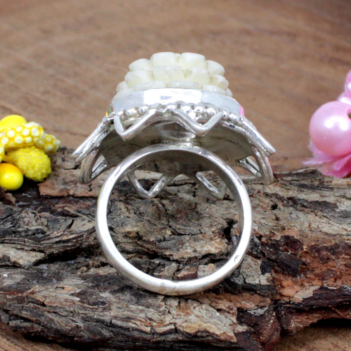 Designer White Coral Ring Coral Jewelry White Stone Etsy