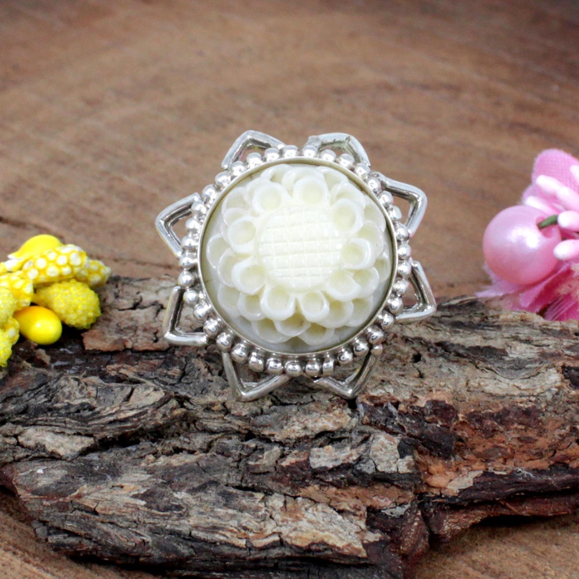 Designer White Coral Ring Coral Jewelry White Stone Etsy