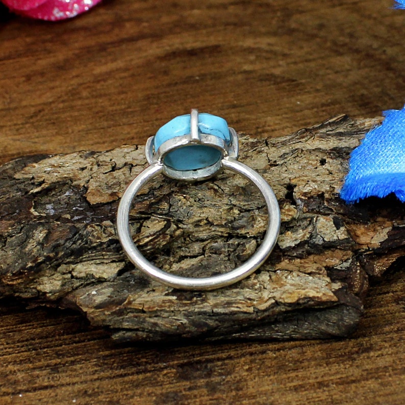 Silver Band Ring 925 Silver Sterling Chinese Turquoise Ring,Chinese Turquoise Gemstone,Turquoise Ring,Prong Ring Silver Statement Ring,