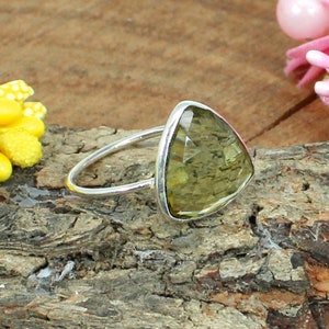 Trillion Citrine Ring: Sterling Silver Bezel, Vintage Jewelry