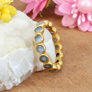 Blue Chalcedony Eternity Band Gold Plated Silver Ring