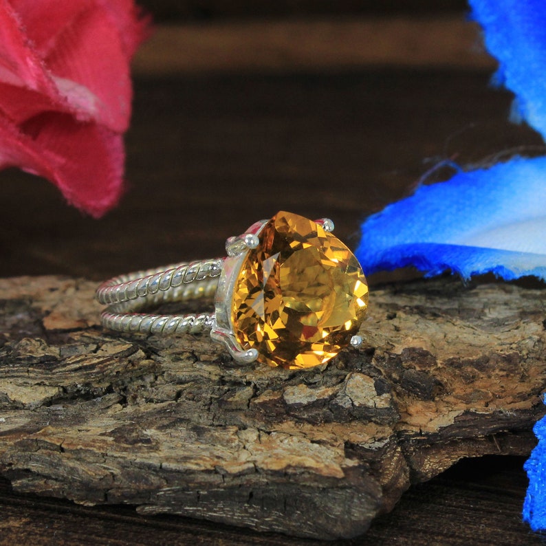 Twisted Double Band Handmade Sterling Silver Jewelry Natural Citrine Gemstone Ring