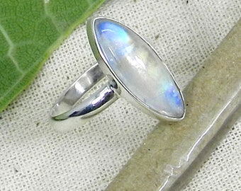 Handmade Rainbow Moonstone Gemstone Bezel Set Ring, Boho Ring, 925 Silver Ring, Simple Ring, Marquise Ring, Moonstone Jewelry