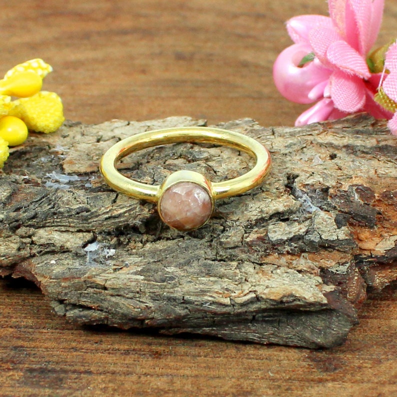 Rhodochrosite Ring Boho Pink Stone Ring Small Stone Ring Gold Plated Ring Gemstone Rings,Rhodochrosite Gemstone Sterling Silver Ring