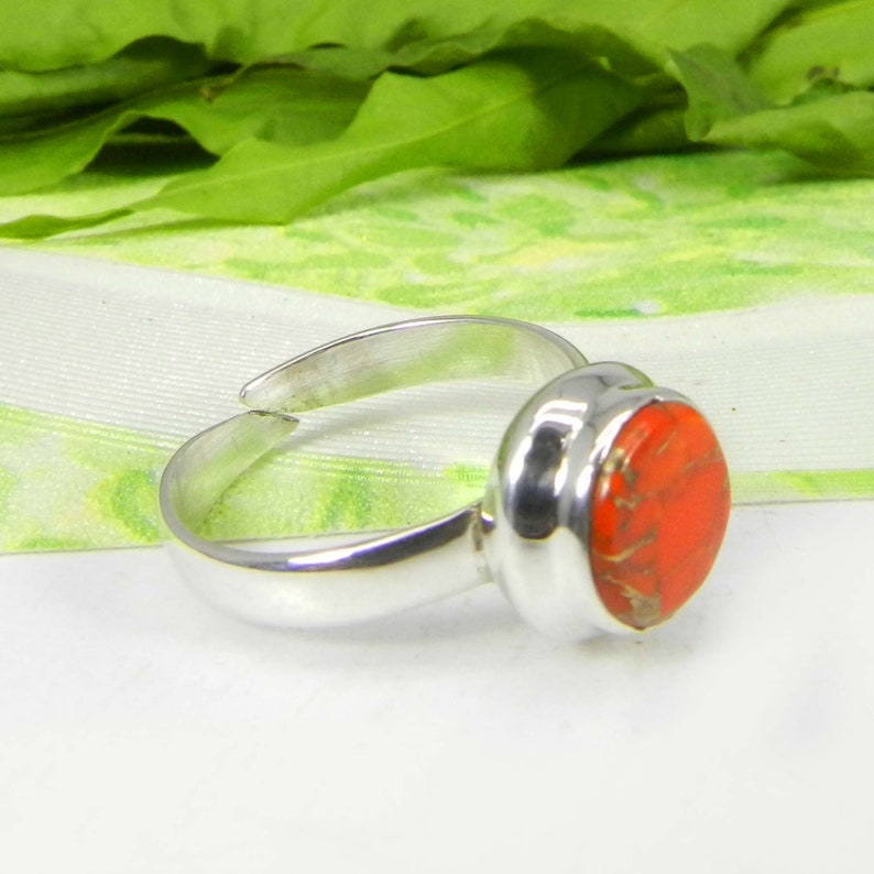 Round Turquoise Ring Orange Turquoise Ring Copper Etsy