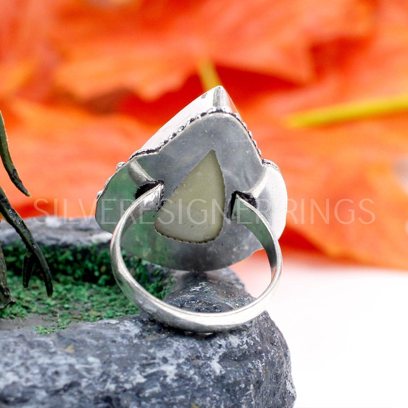 Silver Designer Ring Oxidized Sterling Silver Ring Pear Abalone Shell Ring Handmade Gemstone Ring -Gift for Her Christmas Gifts