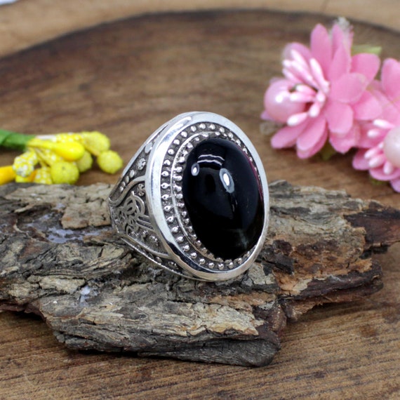 Black Cat's Eye Ring, Black Stone, Cat's Eye Jewelry, Silver