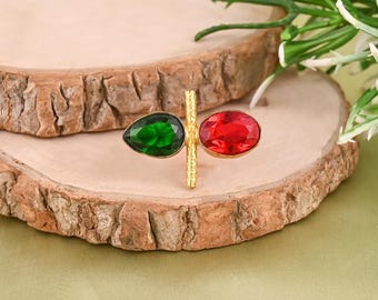 Green & Red Onyx Hydro 925 Sterling Silver Gold Plated Ring, Statement Gemstone Jewelry