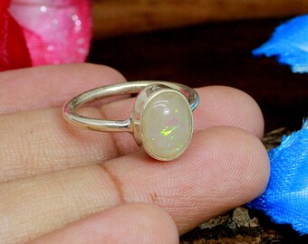 Handmade Oval Opal Ring: 925 Sterling Silver Gemstone Jewelry