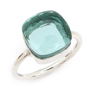 Simple Aquamarine Ring - Silver Statement Ring- Aqua Gemstone Silver Ring- Green Aquamarine Silver Ring- Wedding Silver Ring, Ring for Women