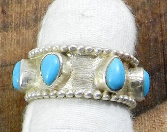 Natural Turquoise Sterling Silver Ring: December Birthstone Boho Band