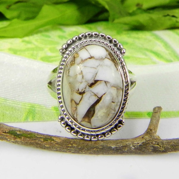 Howlite Copper Ring - Split Band - 925 Sterling Silver Ring - Gemstone Ring - Wedding Ring - Anniversary Gift - Birthday Gift - Boho Jewelry