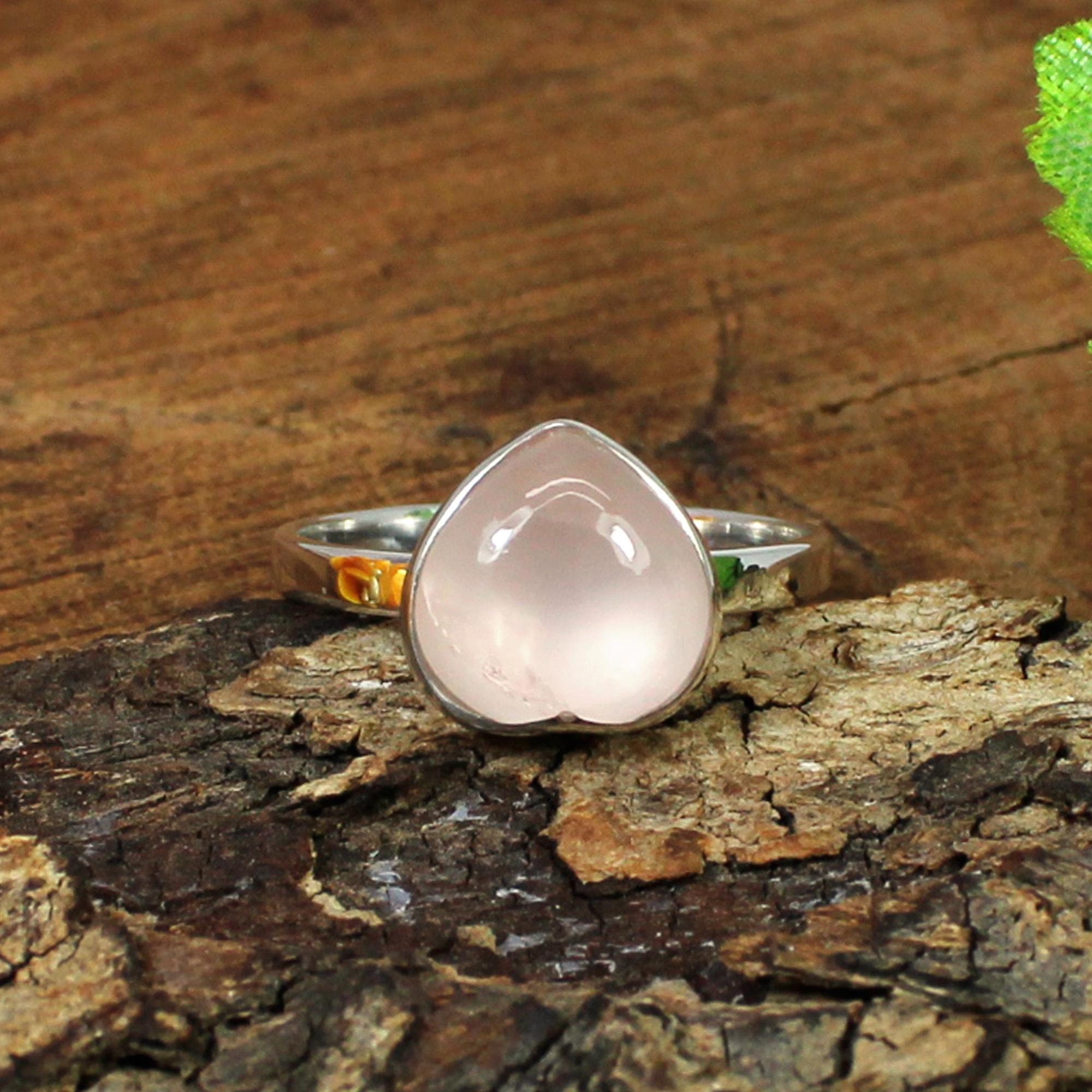 Rose Quartz Ring Pink Stone Heart Shape Stonevalentine Ring - Etsy