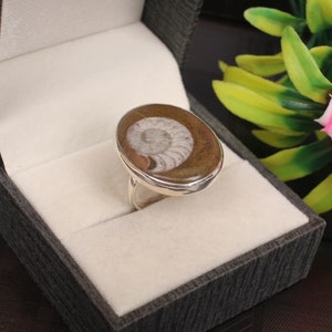 Large Ammonite fossil Ring, Oval Ring, Sterling Silver, Handmade Ring, Gift for Her, Bezel Ring, Gemstone Ring, Ammonite Ring,Ring for Women