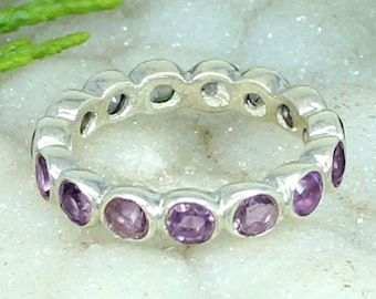 Purple Amethyst Ring, Amethyst Eternity Ring, Sterling Silver Ring, Eternity Band Ring, Eternity Ring, Round Stone Ring, Infinity Band Ring