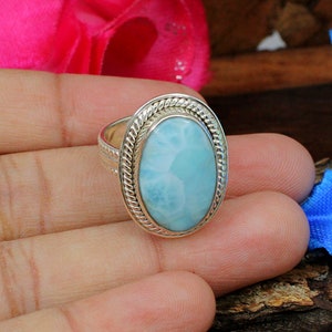 Larimar Gemstone Ring, Handmade Silver Band Ring, Designer Ring, Party Wear Ring, Bridal Shower Ring, Engagement Gift Ring