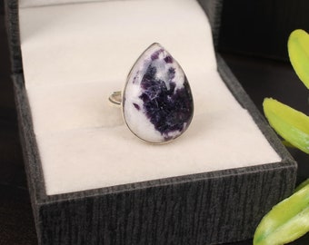 Handgemachte Lepidolith Tropfen Ring: Sterling Silber Ring