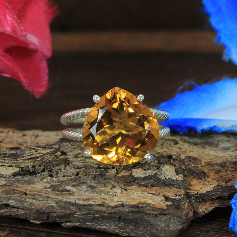 Twisted Double Band Handmade Sterling Silver Jewelry Natural Citrine Gemstone Ring