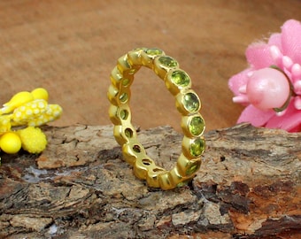 Peridot Eternity Band: Handmade Sterling Silver Ring, Gold Plated
