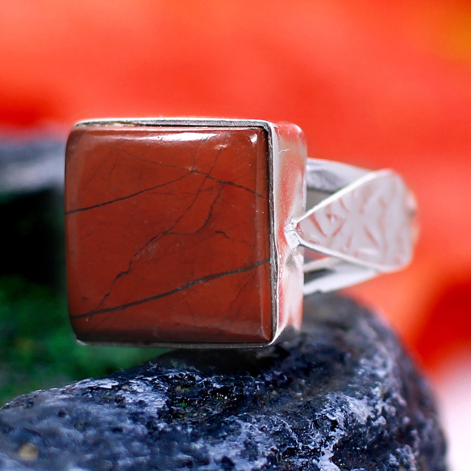 Square Natural Red Jasper Ring 925 Sterling Silver Etsy