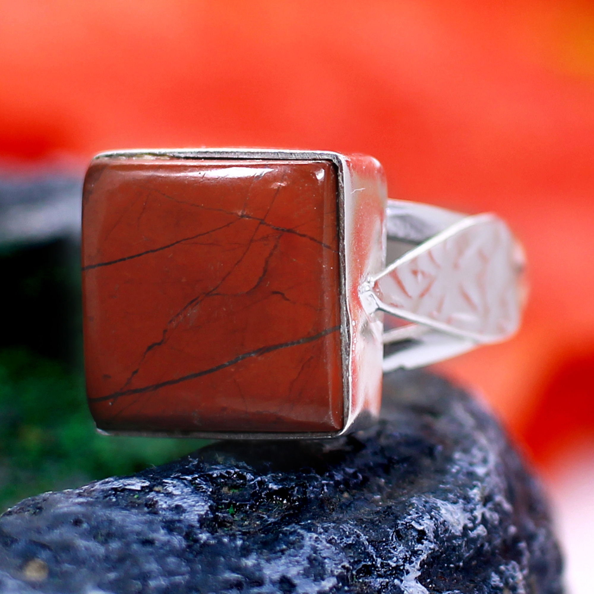 Handmade Mosaic Jasper Sterling Silver Ring - Stackable Gemstone Ring, All Sizes Available