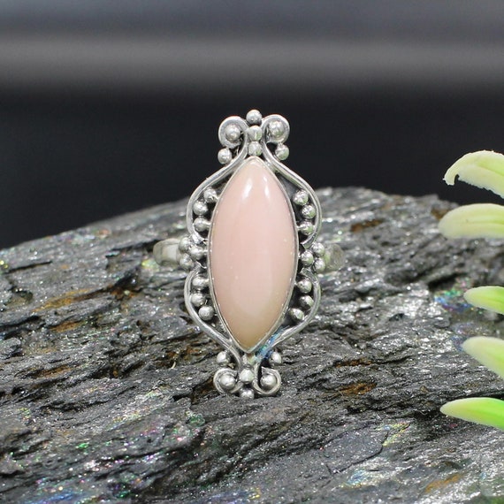 Pink Opal Gemstone Ring for Women-marquise Ring-wave Band - Etsy