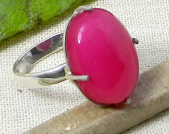 Fuchsia Chalcedony, 925 Sterling Silver Ring, Bridesmaid Ring, Prong Set Ring, Handmade Ring, Gift for Her, Men Women Ring, Chalcedony Ring