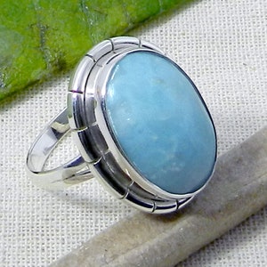 Larimar Gemstone Ring, Handmade Ring, Stacking Ring, 925 Silver Ring, Unisex Ring, Bridal Gift Ring, Statement Ring, Engagement Ring