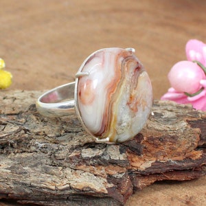 Crazy Lace Agate Ring, 925 Sterling Silver, Agate Silver Jewelry, Agate Jewelry, Gemstone Ring, Handmade Ring, Round Shape Ring,Gift For Her