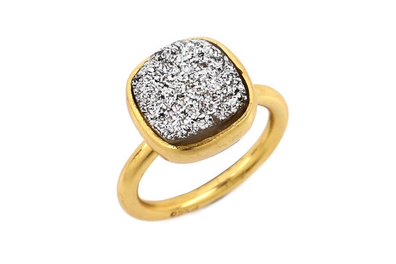 Gold Plated Sterling Silver Druzy Ring - Handmade Gemstone