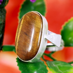 Natuurlijke tijgeroogring - 925 sterlingzilver - gewaagde boho-ring - handgemaakte ring - statement ring designerband