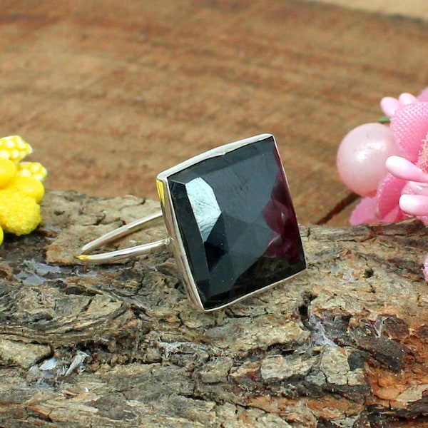 Square Haematite Ring, Large Silver Ring, 925 Silver Ring, Womens Jewelry, Birthday Gift, Gemstone Ring, Boho Ring, Birthday Gift for her