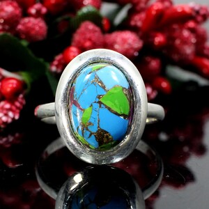 Natural Oyster Turquoise-925 Sterling Silver-Multicolored Oyster-Silver Designer Rings-Statement Rings- Turquoise Jewelry-Bohemian Rings