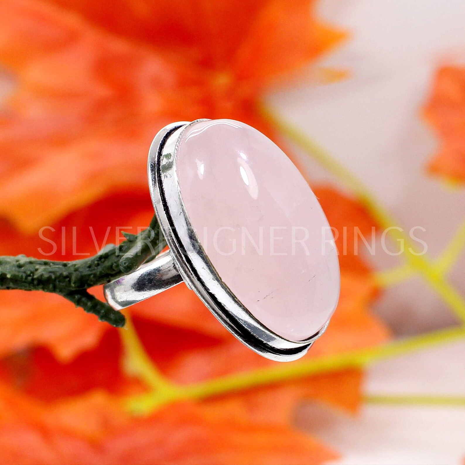 Large Oval Rose Quartz Ring Rose Quartz 30x19mm Oval Etsy