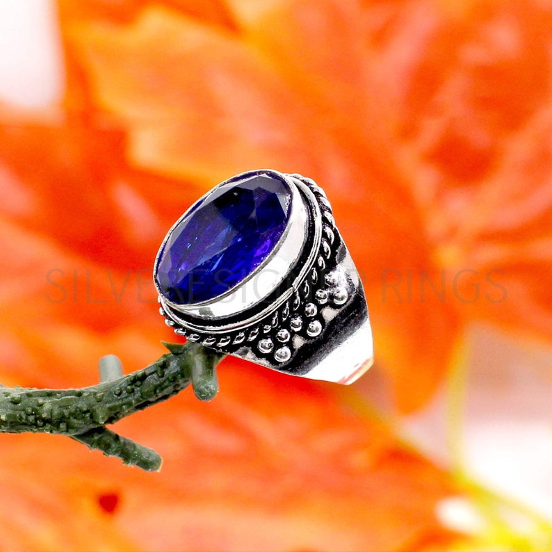 INK BLUE Hydro Ring Blue Stone Ring Oxidized Sterling Etsy