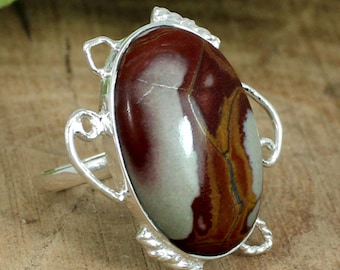 Noreena Jasper Ring-Large Stone Ring-Silver Designer Rings-Oval Stone-Gemstone Ring-Jasper Silver Ring-Birthday Gift-Handmade-Boho-Gifts