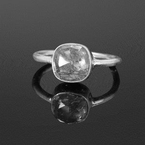 Stacking Black Rutile Quartz Ring -Black Rutilated Quartz Ring - Back Rutilated Quartz Engagement Ring - Simple Stacking Ring - Gift for Her