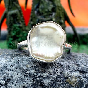 Baroque Pearl Ring, 925 Sterling Silver, Pearl Wedding Ring, Promise Ring For Her, Baroque Pearl Gemstone Statement Ring, Engagement Ring.