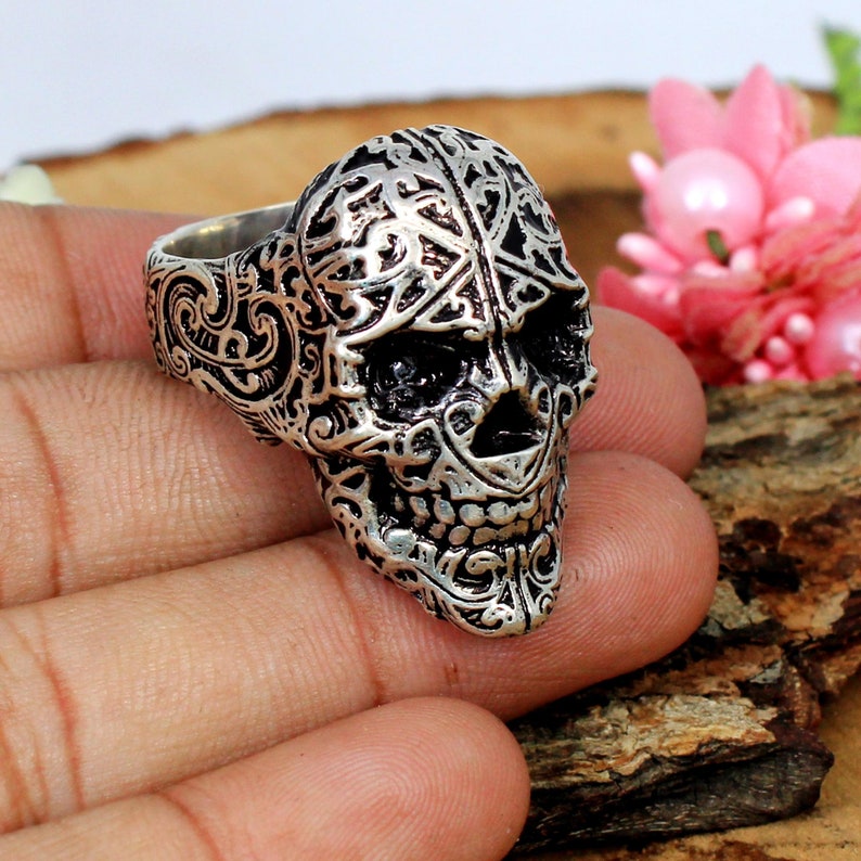 925 Sterling Silver Ring Mens Bronze Ring Skull Head Ancient Ring Biker ring Skeleton Ring Skull Indian Ring Mens jewelry