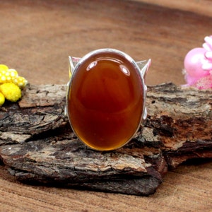 Handmade Oval Carnelian Ring: Sterling Silver Statement Ring