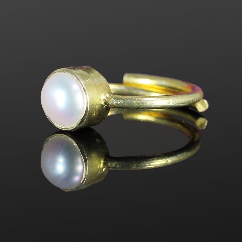 Round Pearl Gold Plated Silver Ring -Adjustable Ring Pearl Jewelry -6mm Pearl 8mm Pearl- Sterling Silver Ring Boho White Pearl Ring