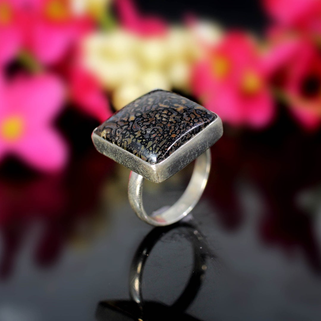 Sterling Silver Dinosaur Bone Ring: Handmade Bezel Setting - Etsy