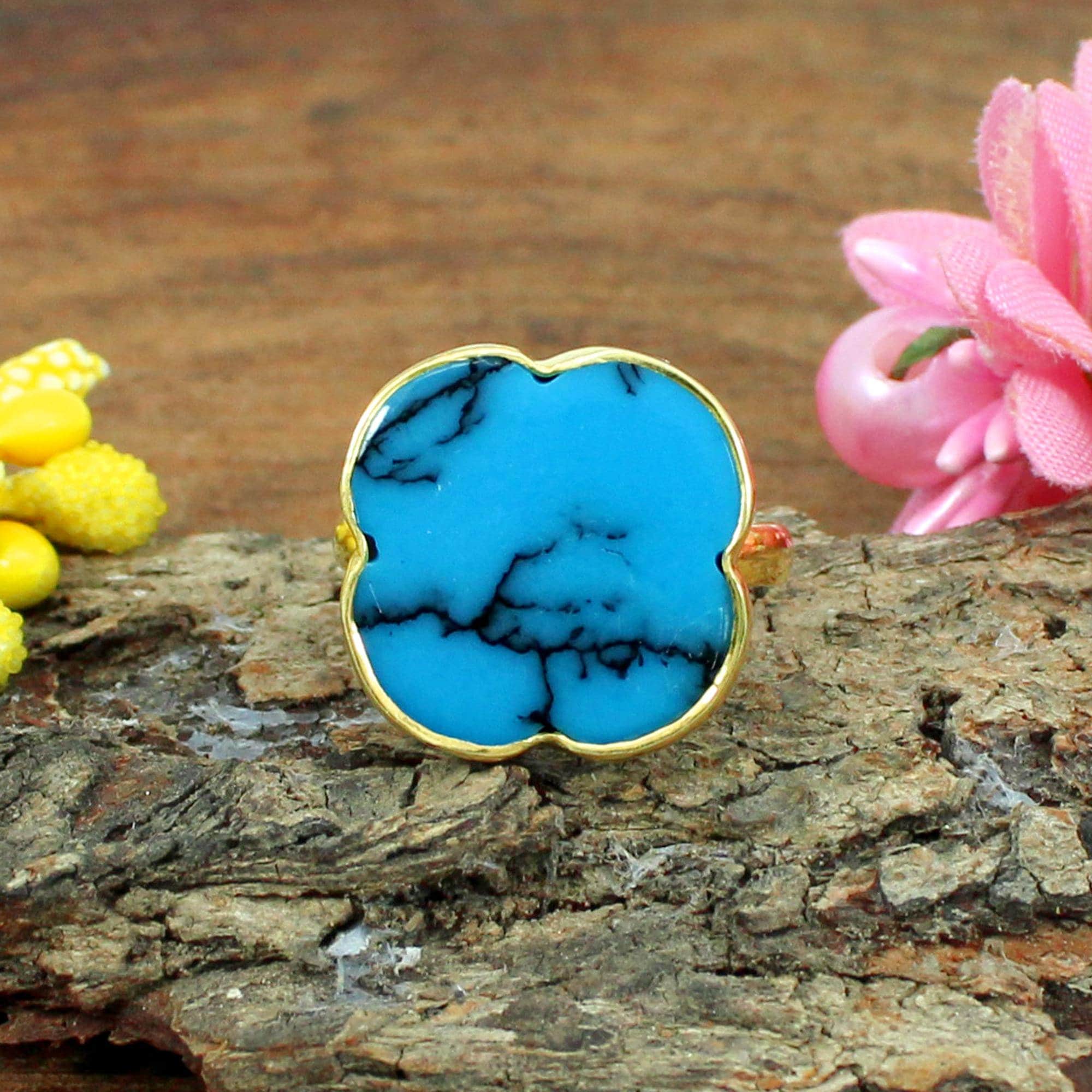 Turquoise Clover Ring: Gold Plated 925 Sterling Silver - Etsy