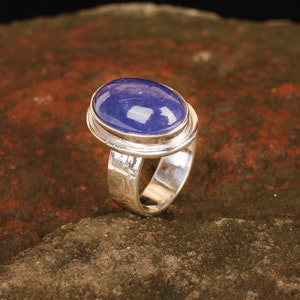 Large Natural Tanzanite Stone Designer Band Ring-925 Sterling Silver-Unique Engagement Ring-Designer Band Oval Ring-December Birthstone Ring