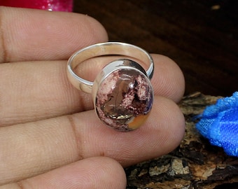 Anillo de ópalo de fuego mexicano: cabujón ovalado, plata de ley, estilo bohemio