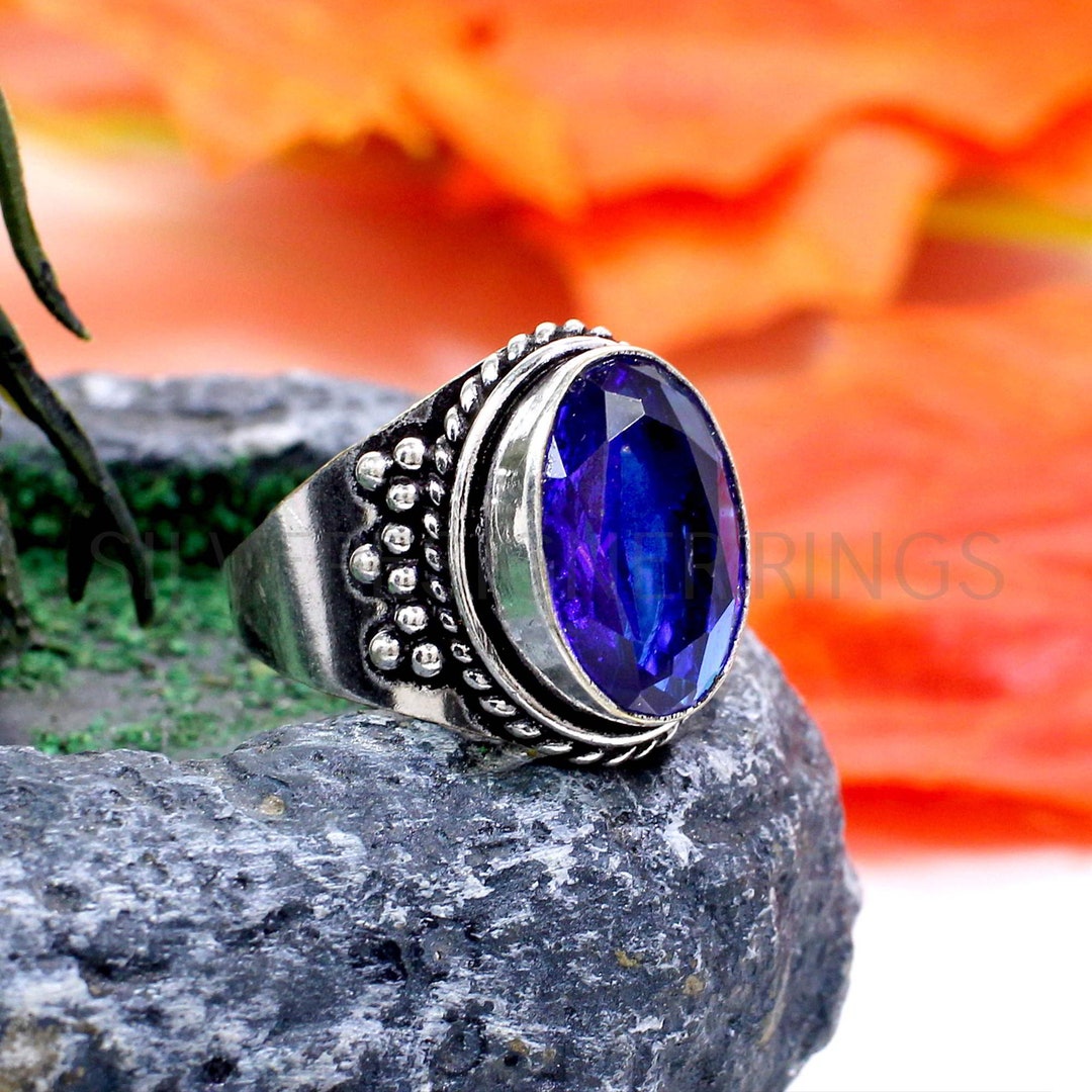 INK BLUE Hydro Ring Blue Stone Ring Oxidized Sterling Etsy