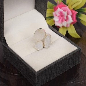 Handgemachte Weiße Druzy 925 Sterling Silber Ring